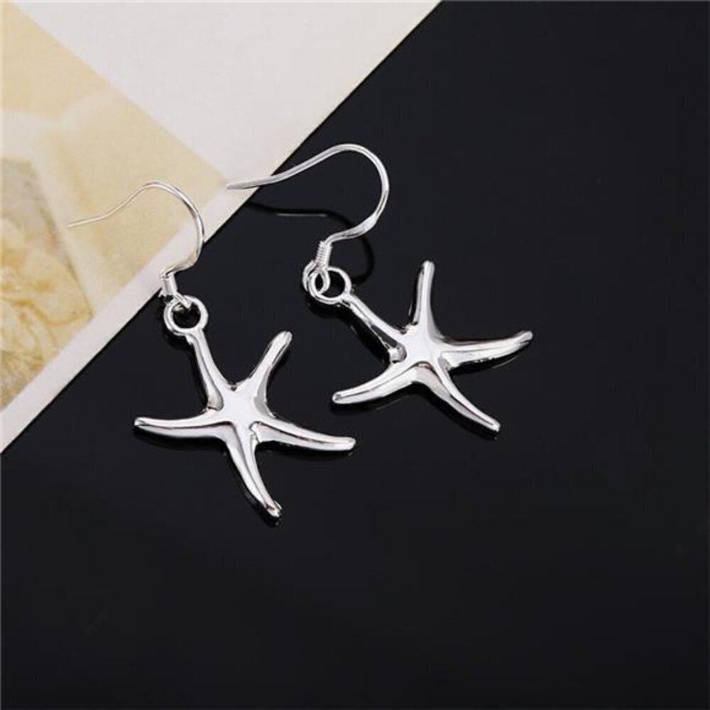 Silver Starfish Earrings 925 Sterling Charm Cute for Women Luxury Fashion Party - Picture 5 of 6